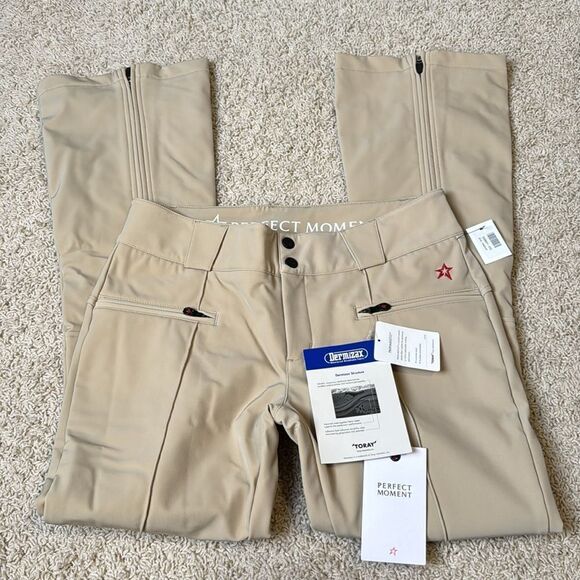 Perfect Moment Womens Ski Pants Aurora Pleated Flare White Pepper NWT Tan Medium - Picture 2 of 11